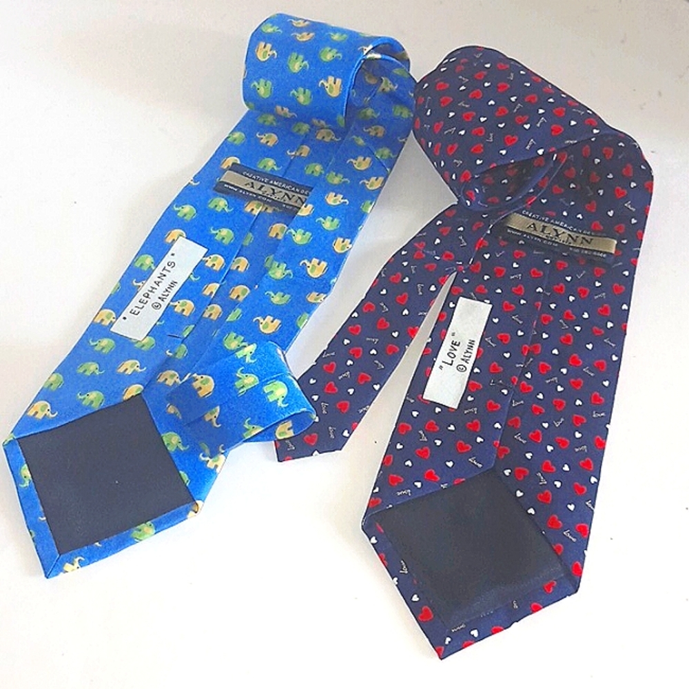 Lot of 2 Allyn Silk Ties Love & Elephants